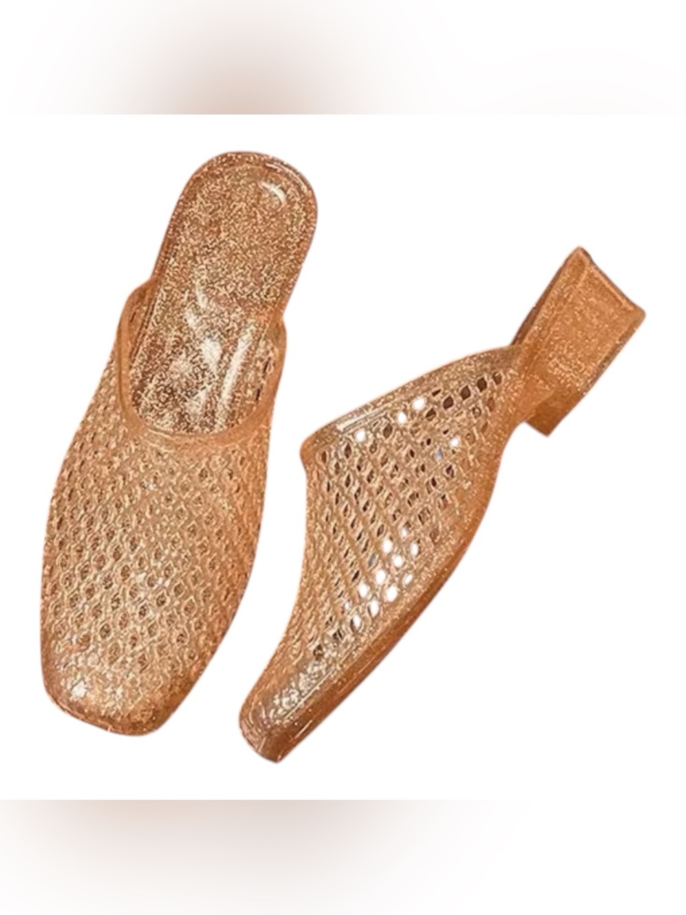 LinkAttire Orange Glitter Transparent Mesh Web Jelly EVA Mules Slides Sz 9.5 NEW